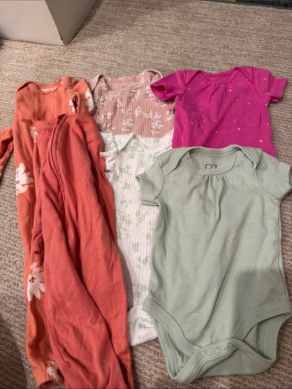 Mixed Baby Bodysuits & Sleepers - Sage, Coral, Pink
